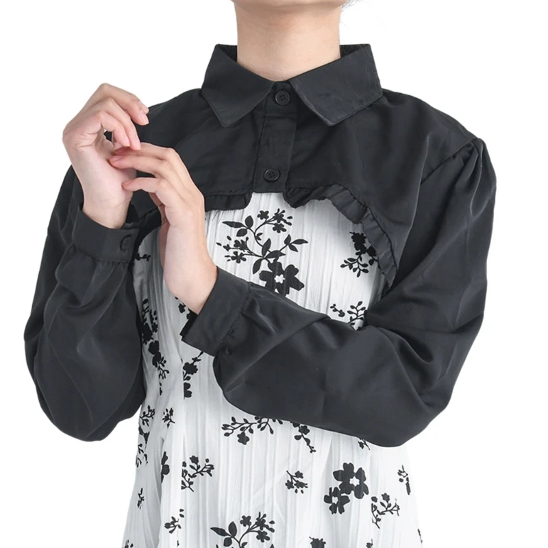 Fake Collar Detachable Dickeys Blouse Sun Protections Half Shirt Blouse Ruffle False Collar Long Sleeve Crop Top Women