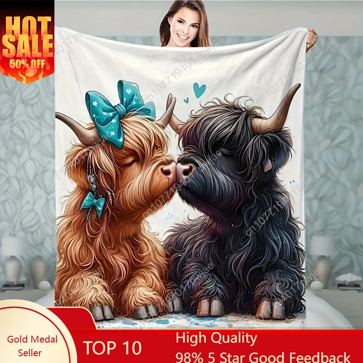 

[Highland Cows Blanket] 1pc Highland Cows Print Flannel Blanket - Soft, Warm, and Cozy Multi-Purpose Throw for Office, Camping,