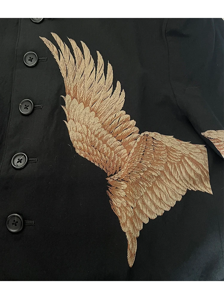 FANTASTION Desain asli Blazer kasual vintage dengan motif sayap Desain multi-saku jaket setelan unisex