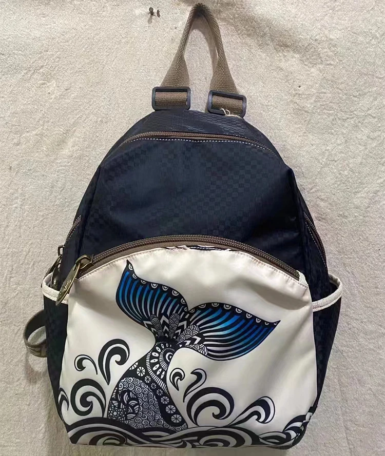 New Multi-Layer Vertical Mobile Phone Bag Casual Travel Lightweight Backpack Nylon Fabric with Leather Double Shoulder Bag