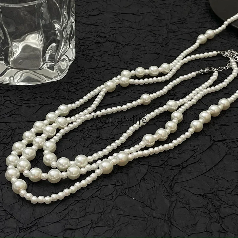 

Multi-layer pearl women's French elegant neck chain light luxury temperament high-end clavicle