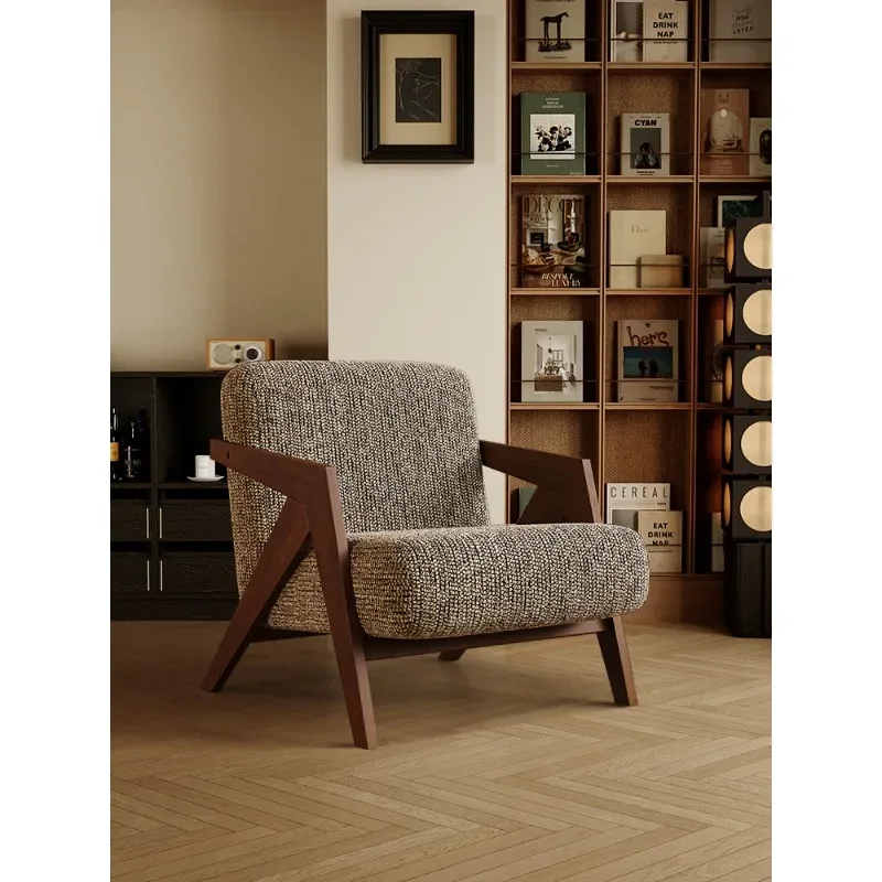 Medieval style solid wood single sofa chair, leisure wabi sabi bed and breakfast