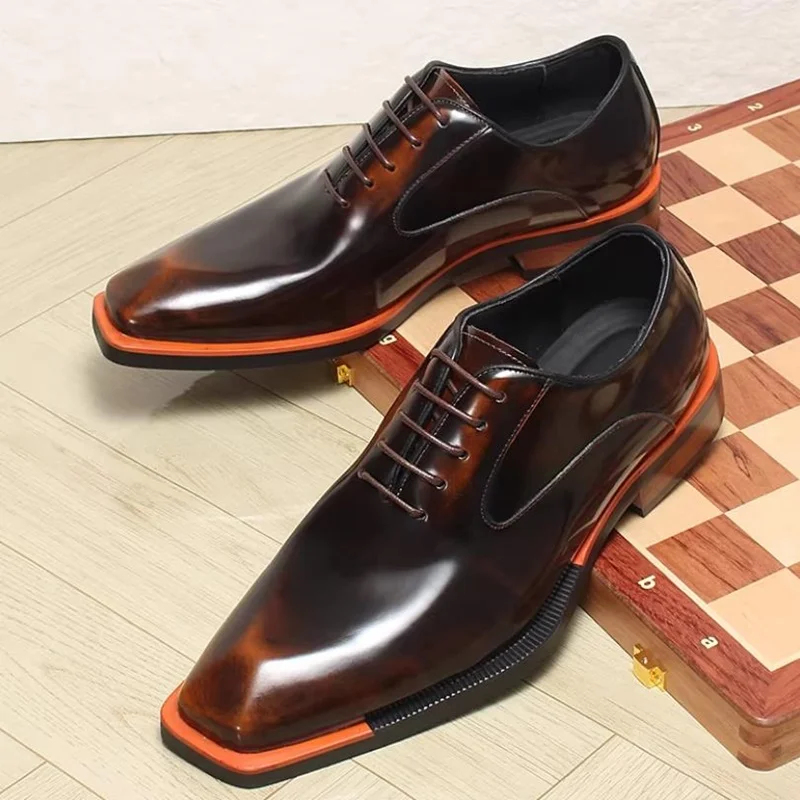 

Новые мужские оксфорды из натуральной кожи с квадратным носком, модные повседневные и деловые туфли, британские люксовые свадебные туфли