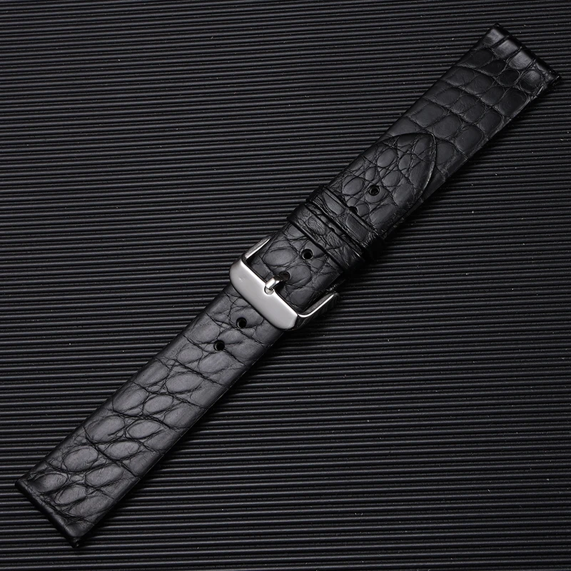 Handmade American Alligator Strap, 19 20 21 22MM Black Soft Genuine Leather Watchband Vintage Men\'s Bracelet Premium Leather