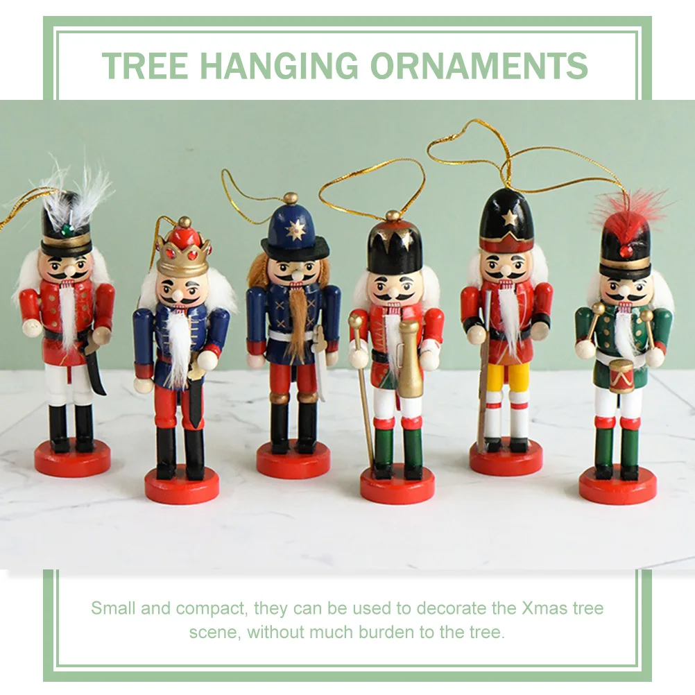 

6Pcs Wooden Nutcracker Xmas Decorations Hanging Ornaments Christmas Tree Pendants Holiday Party Supplies Xmas Decor