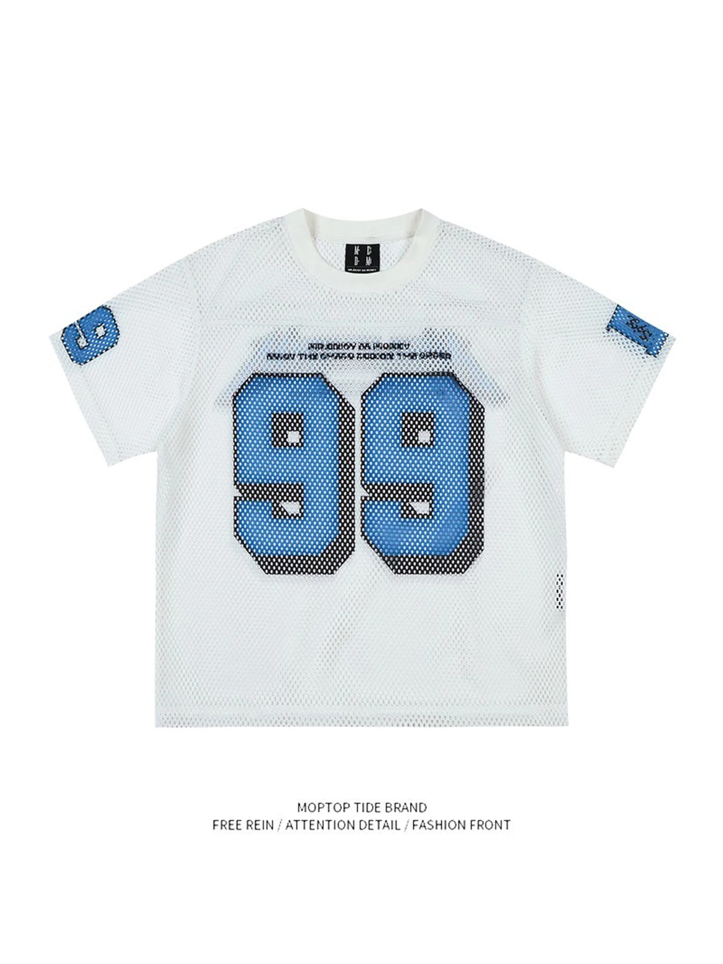 

99 Large Mesh Hollow out Summer T-Shirt Retro American Streetwear Printed Short Sleeve Baseball Jersey for Men And Women