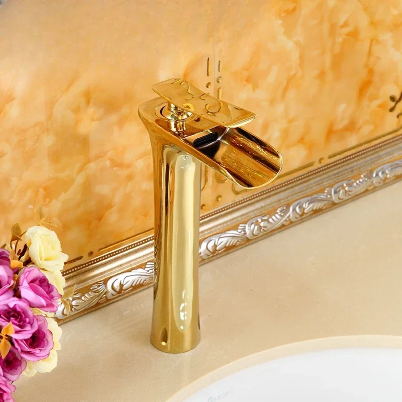 Household European American washbasin faucet Hot and cold  faucet Undercounter basin Marble gold faucet