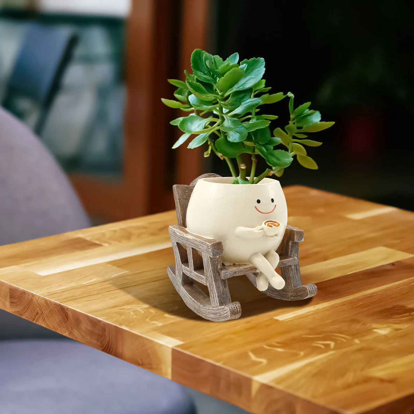 Smile Face Planter for Indoor Plant Rocking Chair Plant Pot with Drainage Hole Funny Small Pot for Indoor Outdoor Home Decor New