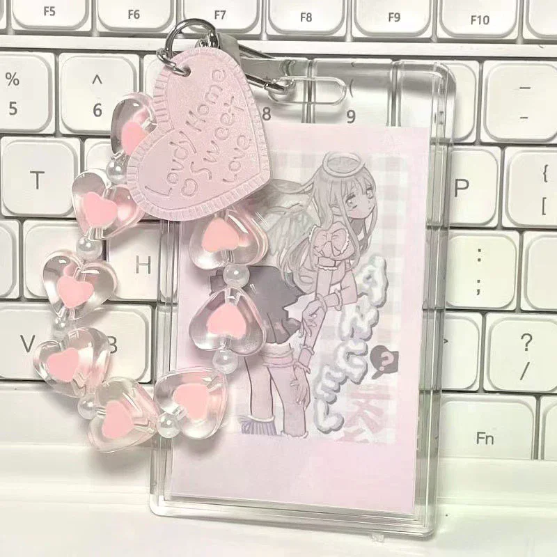 

Crystal Love Heart Lanyard Anti-Lost Bracelet For Mobile Phone Case Wrist Strap Car Keychain Cute Phone Charm