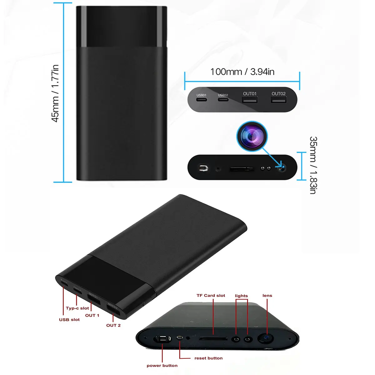 4K Ultra HD Portable WiFi Camera with 64GB SD Card 5000mAh Mini Power Bank Digital Audio Video Recorder Remote Viewing Camcorder