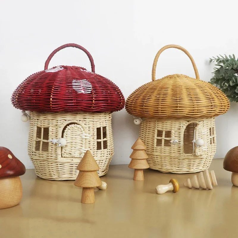 Outdoor Picnic Baskets Mushroom Storage Bag Rattan Woven Basket Camping Portable Candy Acorns Handbag Sundries Woven Bags view 5