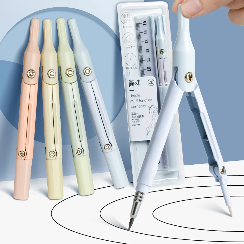 A drawing tool for learning supplies that combines writing, drawing and the function of a ruler, equipped with a compass as well