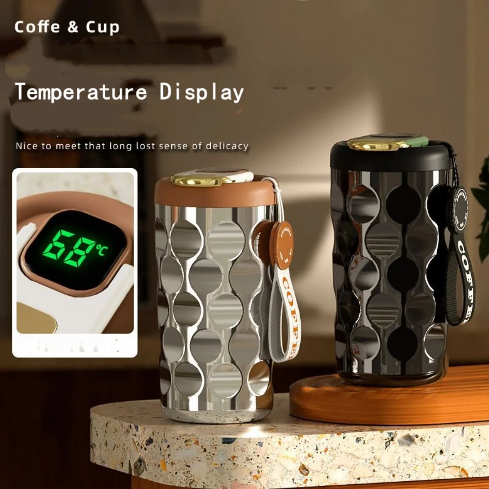 Tasse à café avec affichage de la température, tasse thermique, couvercle anti-fuite, tasse sous vide isolée réutilisable en acier inoxydable, café 450ML