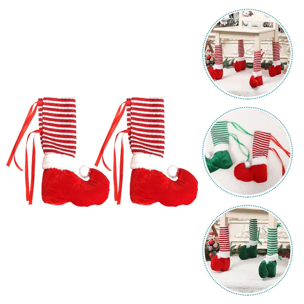 

2Pcs Christmas Chair Leg Covers Cloth Material Reusable Non-Slip Table Foot Protectors for Holiday Home Decor Xmas Furniture