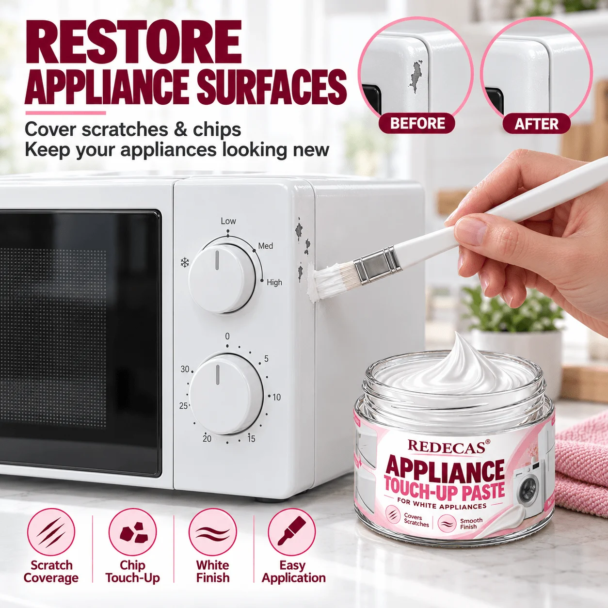 White Appliance Repair Paste, Professional Surface Filling Compound, Repairs Scratches Bumps & Wear, Refrigerator Washer Dryer