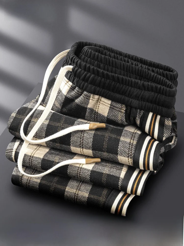 

Winter Thi Woolen Plaid Pants Men's Slim Fit Casual Sweatpants Elastic Side Strap Leisure Faion Youthful Sle