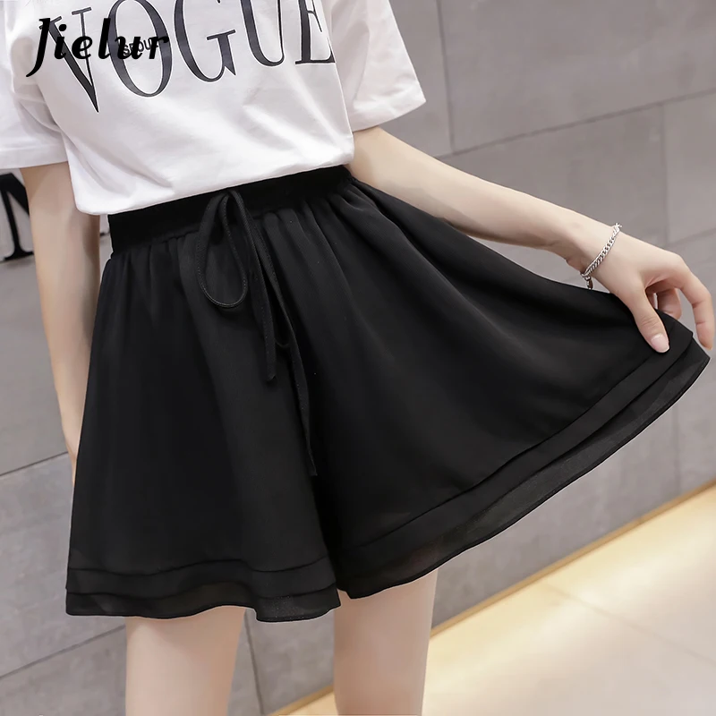 Chiffon Casual Skirt Shorts for Women Summer Black Grey Wide-leg Short Female High Waist Bow Loose Sport Shorts M-5XL