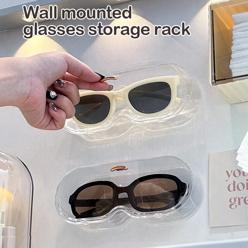 New High End Glass Display Cabinet Glasses Storage Box Wall Mounted Perforated Free Sunglasses Storage Rack Home Tidying