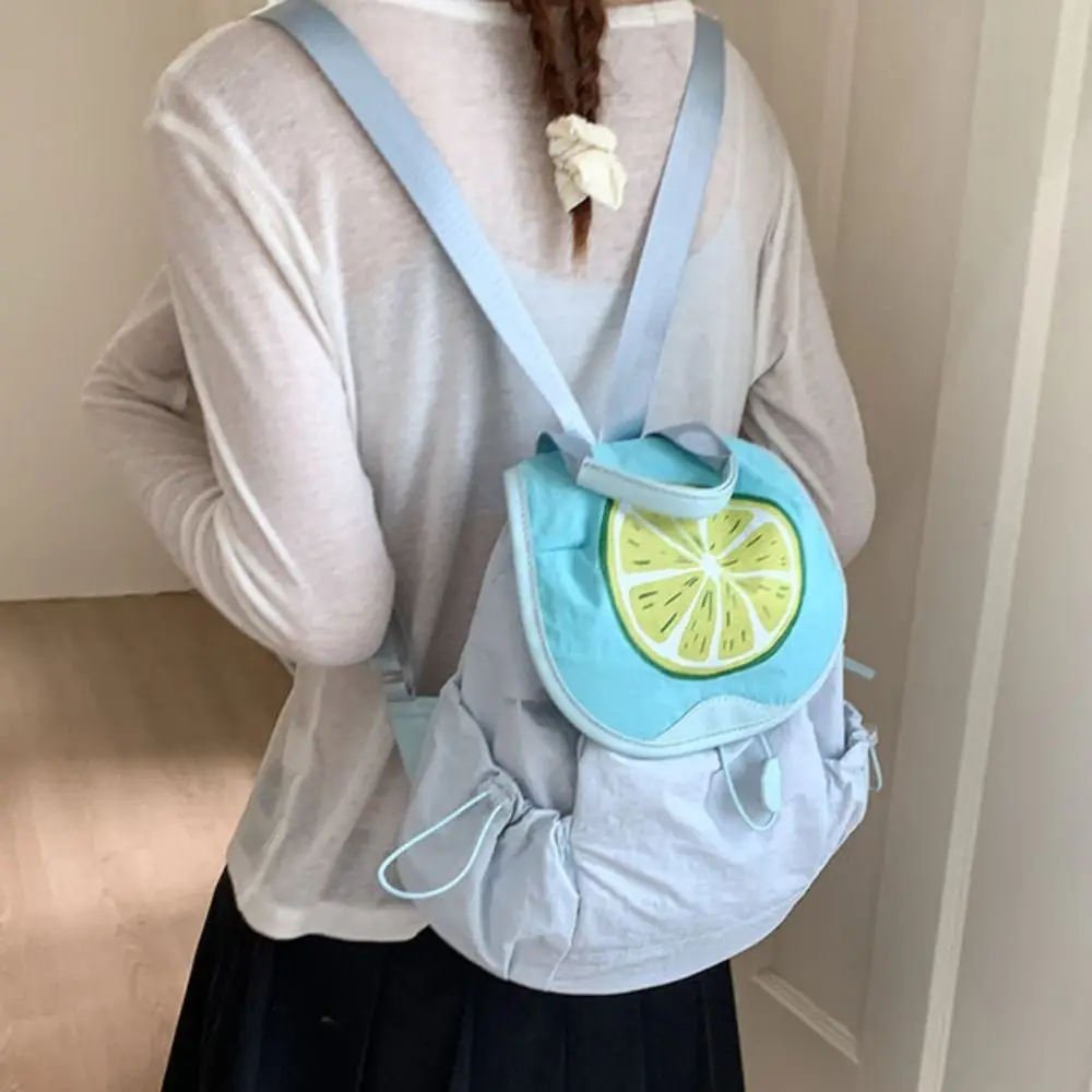 

Dopamine Color Outdoor Drawstring Backpack Travel Commute Fruit Nylon Backpack Waterproof Book Bag Hiking Shoulder Bag Summer