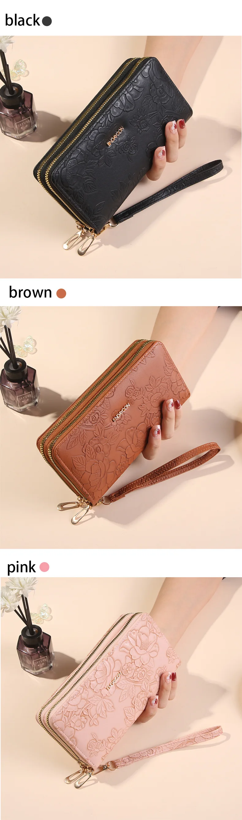 Multifunktionale lange Clutch-Geldbörse mit doppeltem Reißverschluss, großes Fassungsvermögen, doppellagiger Geldclip, kreativer Kartenhalter, Handytasche – Detail 13