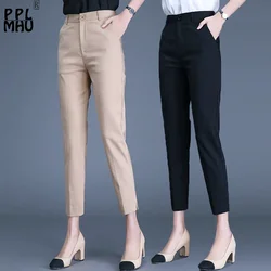 Office Lady Suit Classic Pants Women Khaki Black Work Pantalones Spring High Waist Skinny Pencil Trousers Elegant Capris 85-91cm