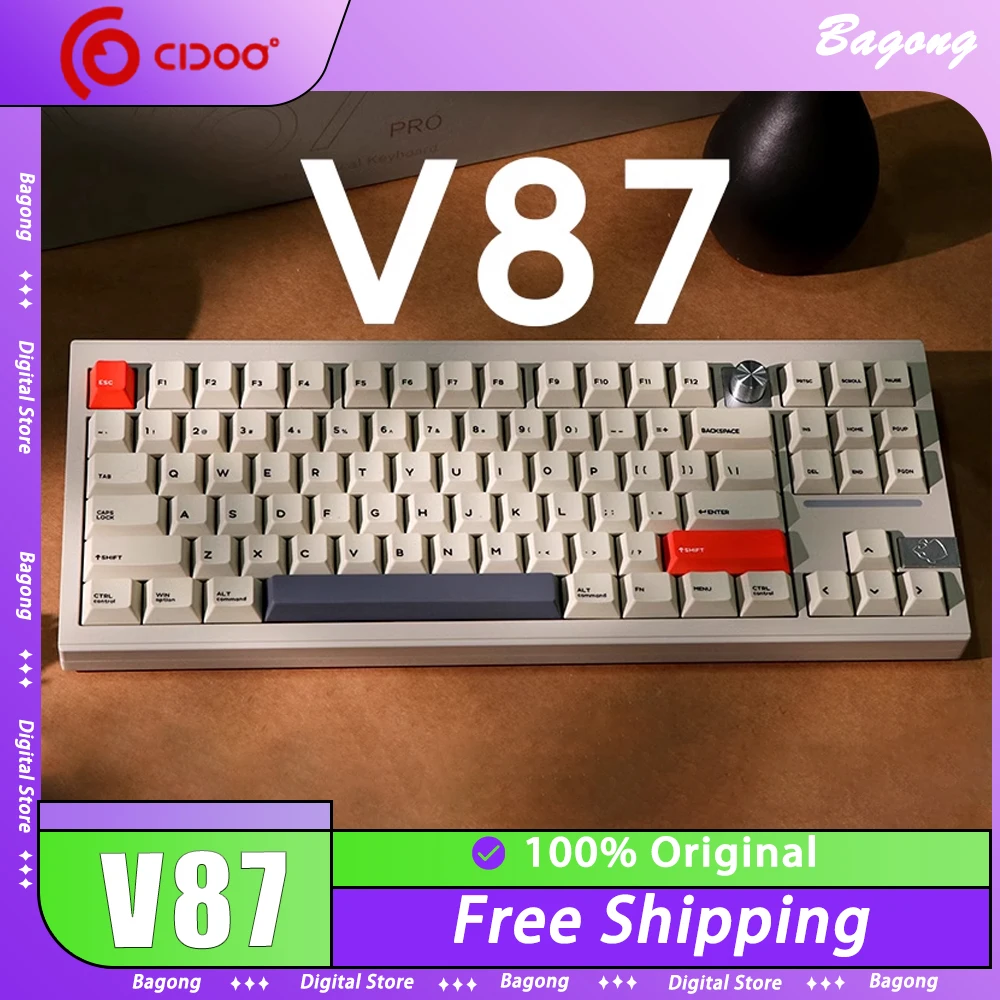 

Механическая клавиатура Cidoo V87, многофункциональная клавиатура из алюминиевого сплава, трехрежимная Беспроводная игровая клавиатура с поддержкой через RGB Pc Gamer