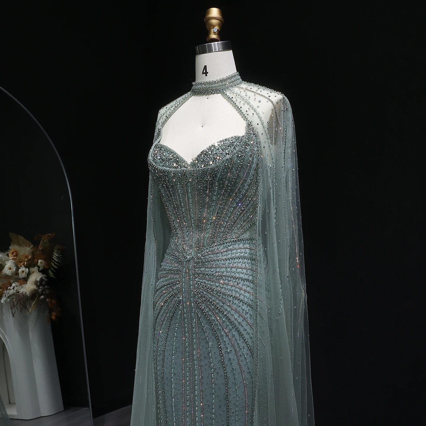 Sharon Said Luxuriöses Weinrotes Abendkleid mit Cape-Ärmeln, Lang, Rosa, für Damen, Hochzeit, Party, Ballkleider, Arabisch, SS156, Maßanfertigung – Detail 8
