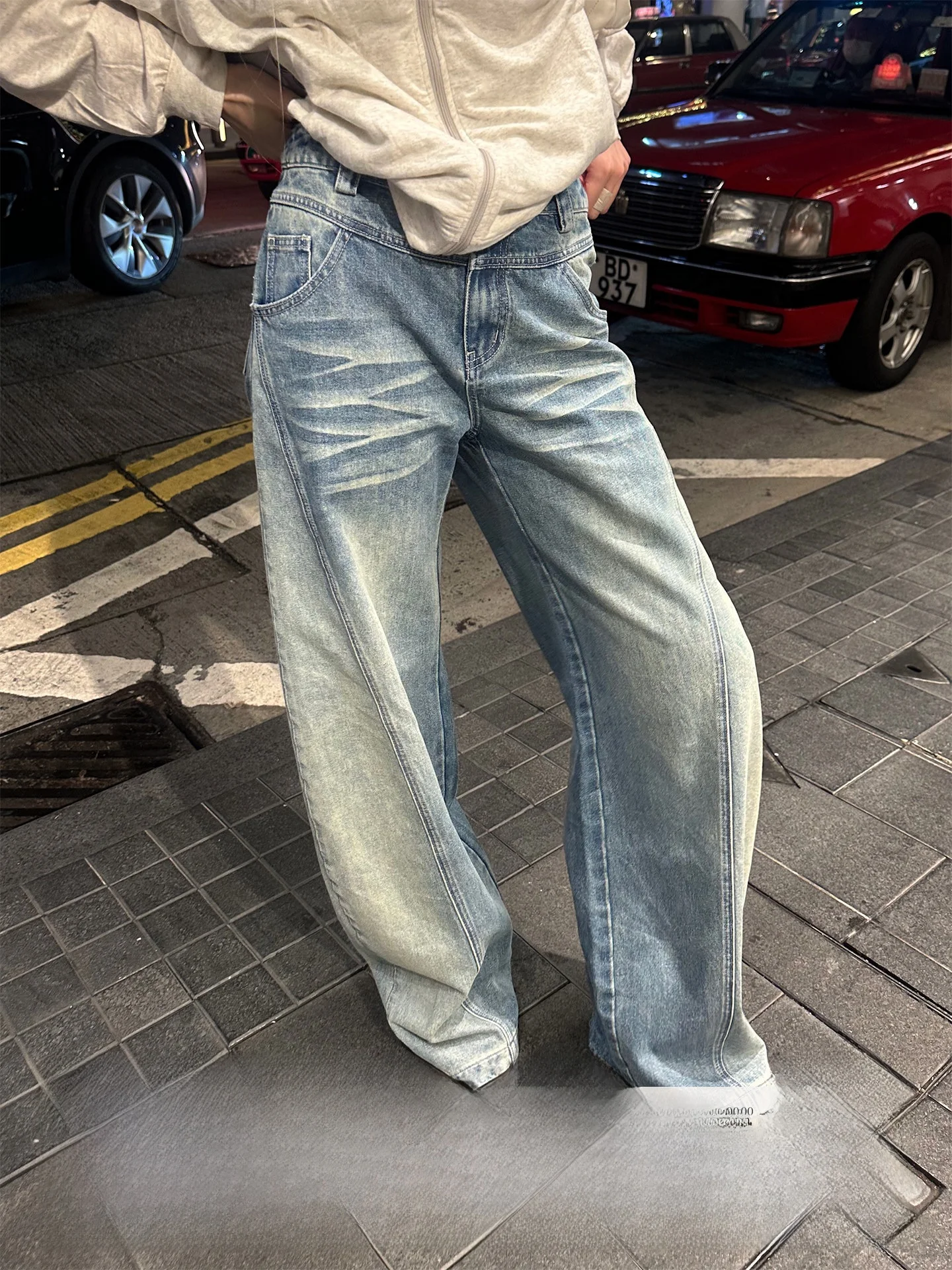 

Light Blue Jeans Loose Wide Leg Knife Casual Cotton Low Waist Zipper Cleanfit Rase Le Sol Rebel Trace