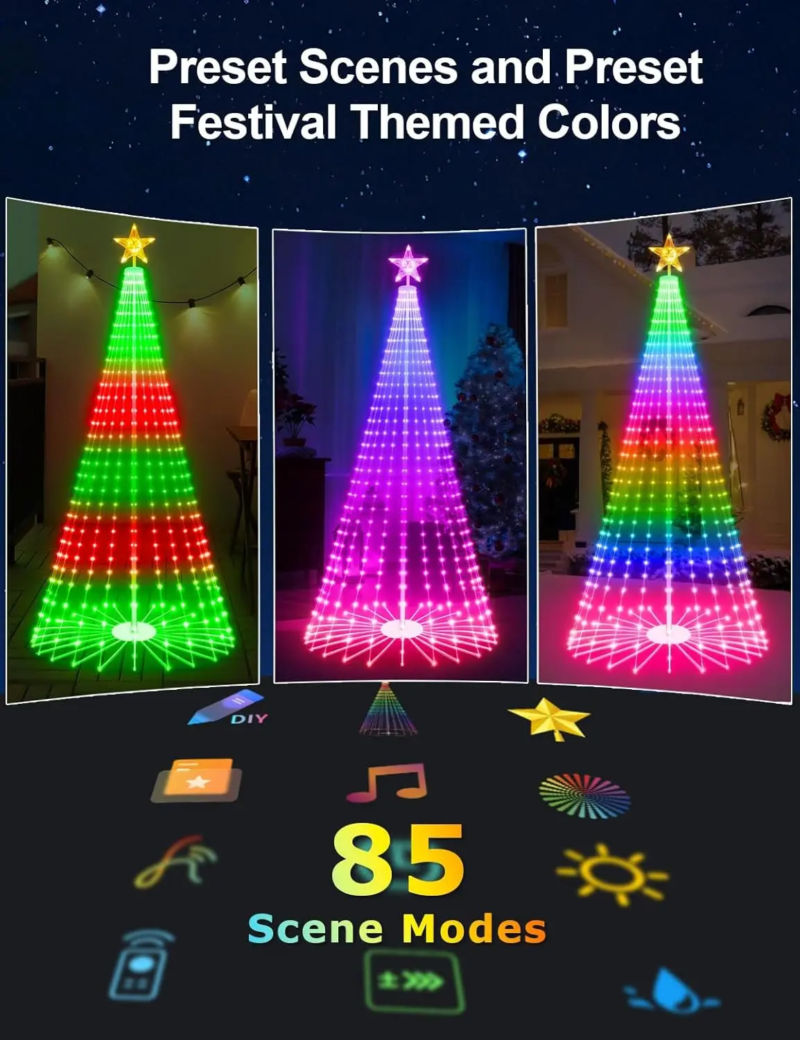 8FT Smart RGBW LED Christmas Tree with App Control, Music Sync, Timer & DIY Lightshow for Outdoor Holiday Decor