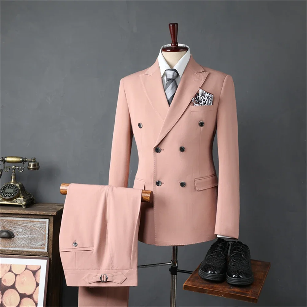 Men's Double Breasted Formal Suit Set, Jacket, Vest, Pant, Slim Fitting, Office Business Tuxedo, Autumn, Winter, Interview