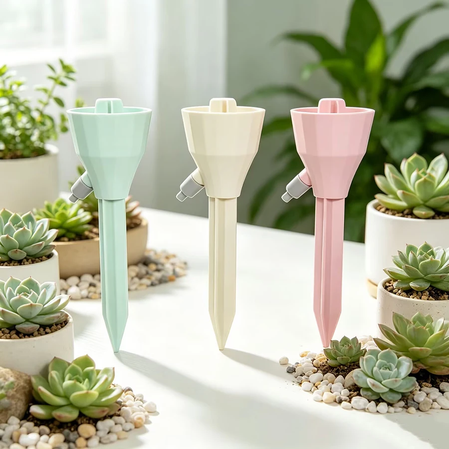 3Pcs Pastel Color Plant Watering Spikes Adjustable Flow Automatic Drip Irrigation Stakes for Indoor Outdoor Plants Leakproof