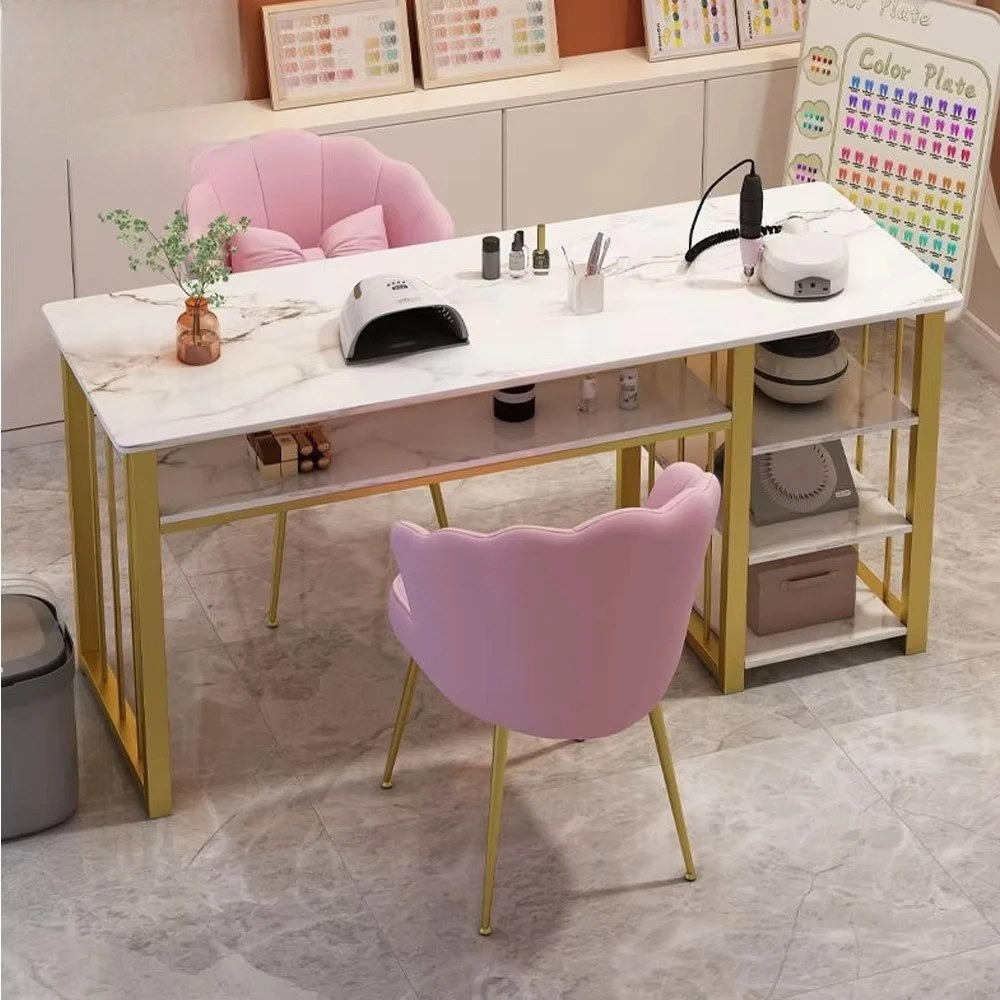 Hot Sale Nail Salon Station Modern Luxury Manicure Table With Drawers Double-Layer Salon Furniture Set For Apartments Nail Desk