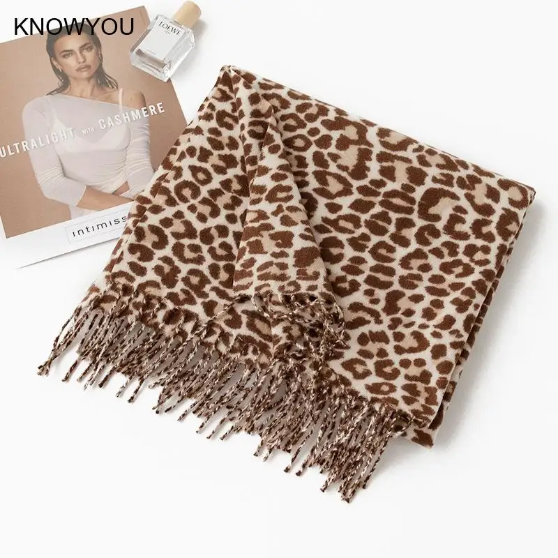 Fashion Green Leopard Scarf Lady Warm Cashmere Blend Shawl Neckchief Autumn Winter New Bufanda Soft Scarves Big Size Blanket