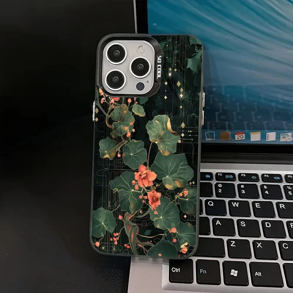 

Green lotus leaves case for iPhone17 16 15 14 13 12 11 Pro/ Max/Plus shock-proof rear cover anti-fingerprint