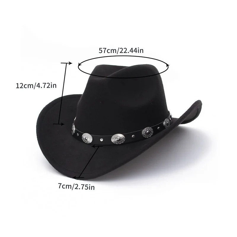 New Vintage Western Women Cowboy Hat For Men Wide Brim Cowboy Jazz Cap With Leather Belt Sombrero Cap Four Seasons