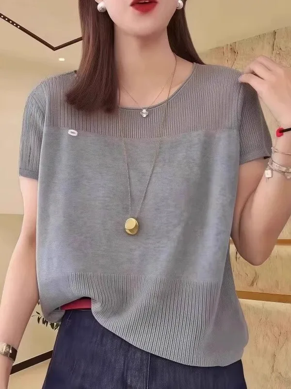 

Свободная вязаная футболка ort Sve round Ne, женская футболка больших размеров Faion для похудения, повседневный топ, удобная дышащая летняя футболка