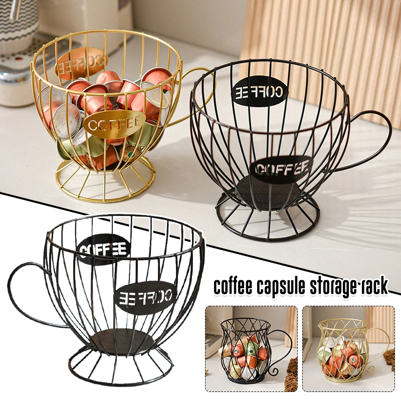 

Metal Coffee Pod Holder Organizers Coffee Capsule Storage Basket for Coffee Station Bar Decor Restaurant Tea Room-Countertop