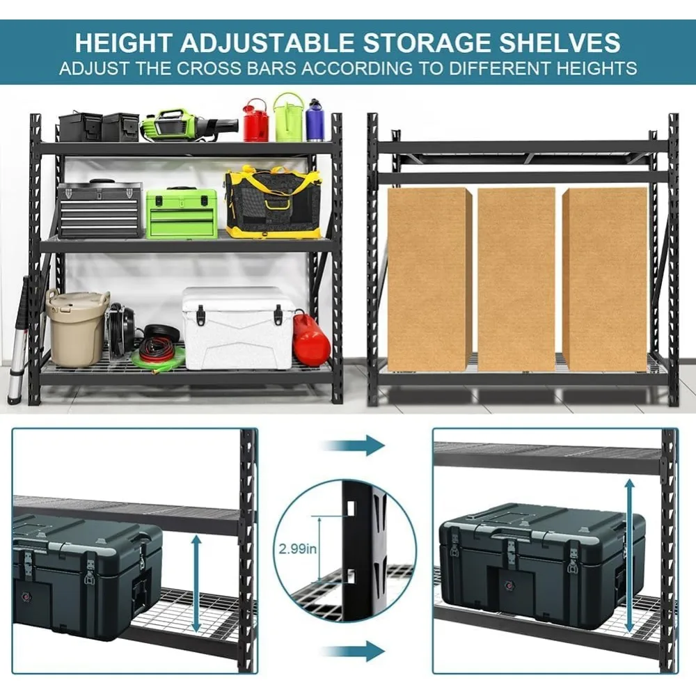 Rak Penyimpanan Logam 3 Tingkat yang Dapat Disesuaikan dan Kuat untuk Penyimpanan 6000LBS di Ruang Perkakas, Ruang Bawah Tanah, dan Bengkel
