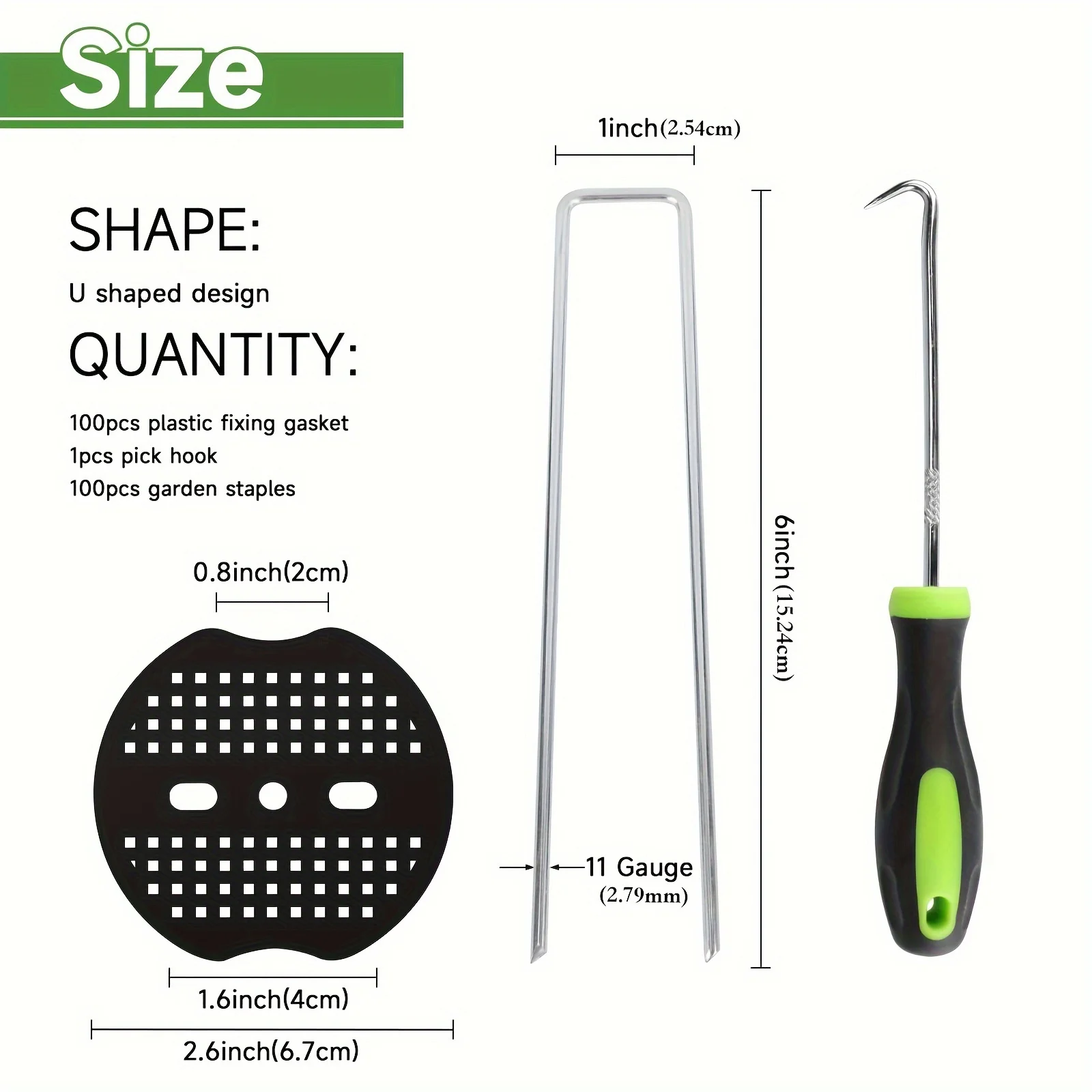 201Pcs Galvanized Landscape Staples 6 Inch, 100 U-Shaped Garden Pins with 100 Washers & 1 Hook, Heavy-Duty Lawn Fabric Pegs