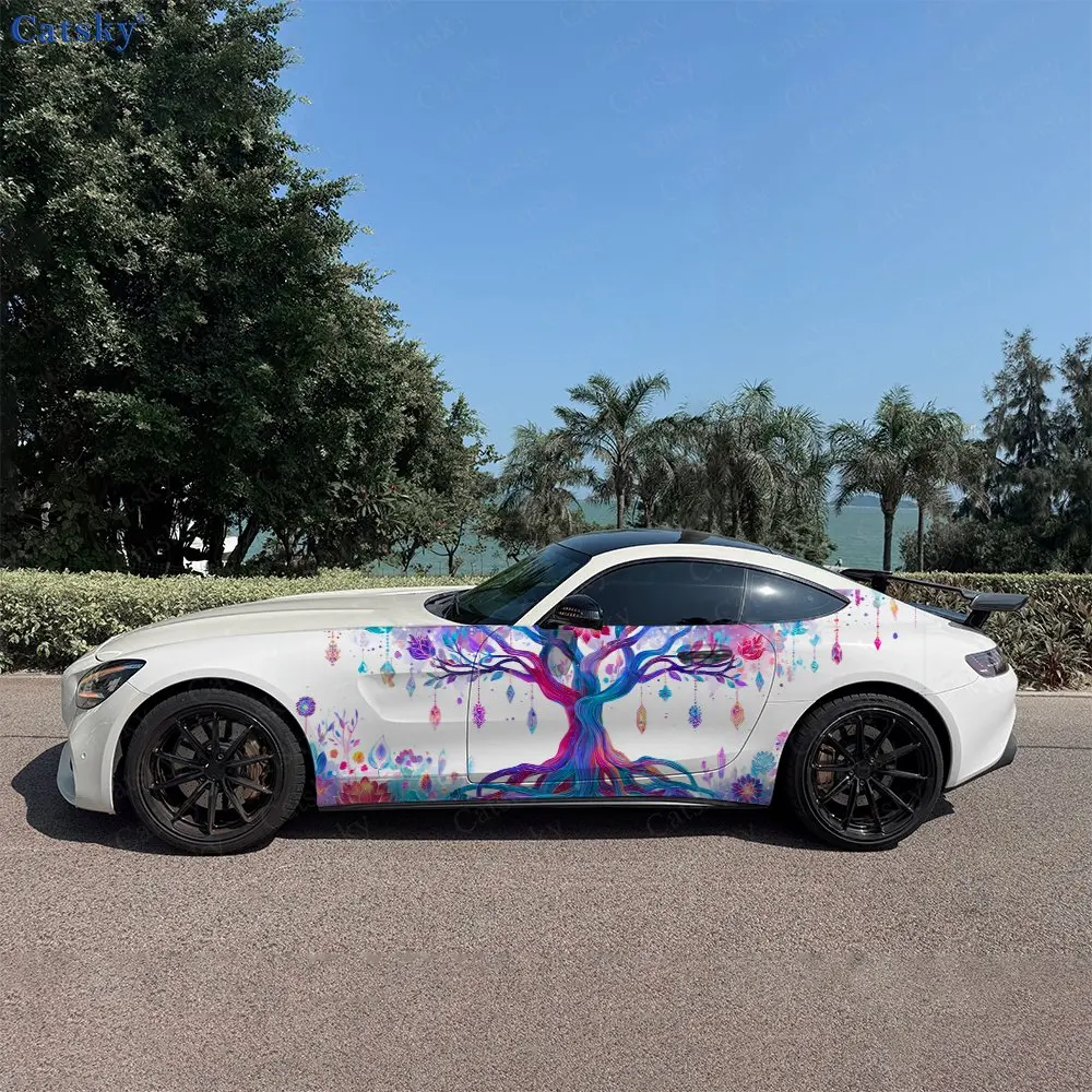 Iridescent Crystal Tree Car Side Wraps, Self-Adhesive PVC Waterproof & Scratch-Resistant Stickers, Car Accessory Gift