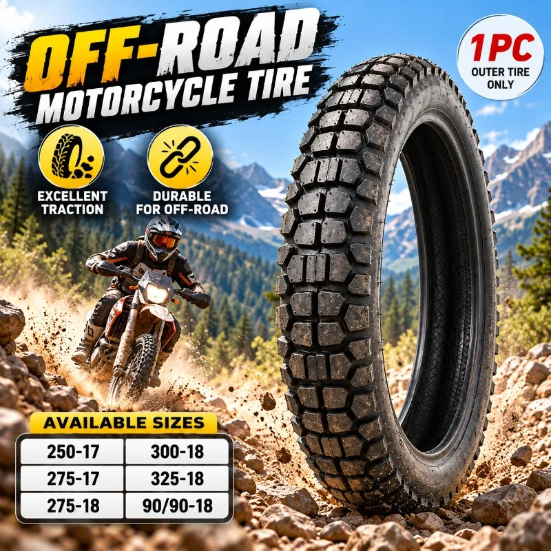 Motorcycle Off Road Tire 250-17 275-17 275-18 300-18 325-18 90/90-18 Knobby Tread Rubber Tyre 1PC Dirt Bike Outer Tire Only