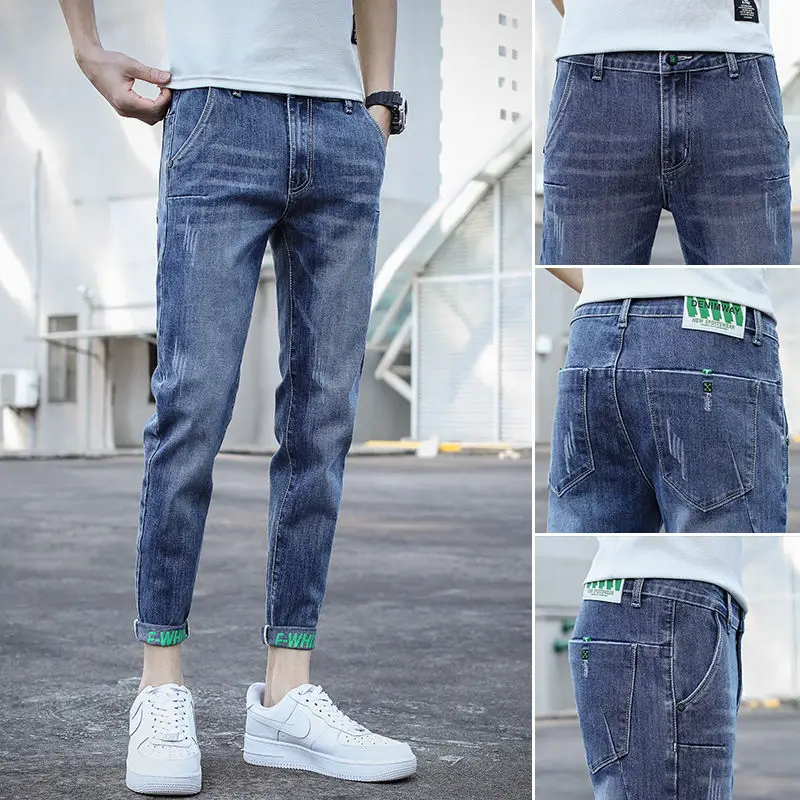 

Spring Autumn 2025 New Jeans Man Clothing Men's Slim-fitting Small Feet Trendy Brand Elastic Autumn Korean Men's Trousers