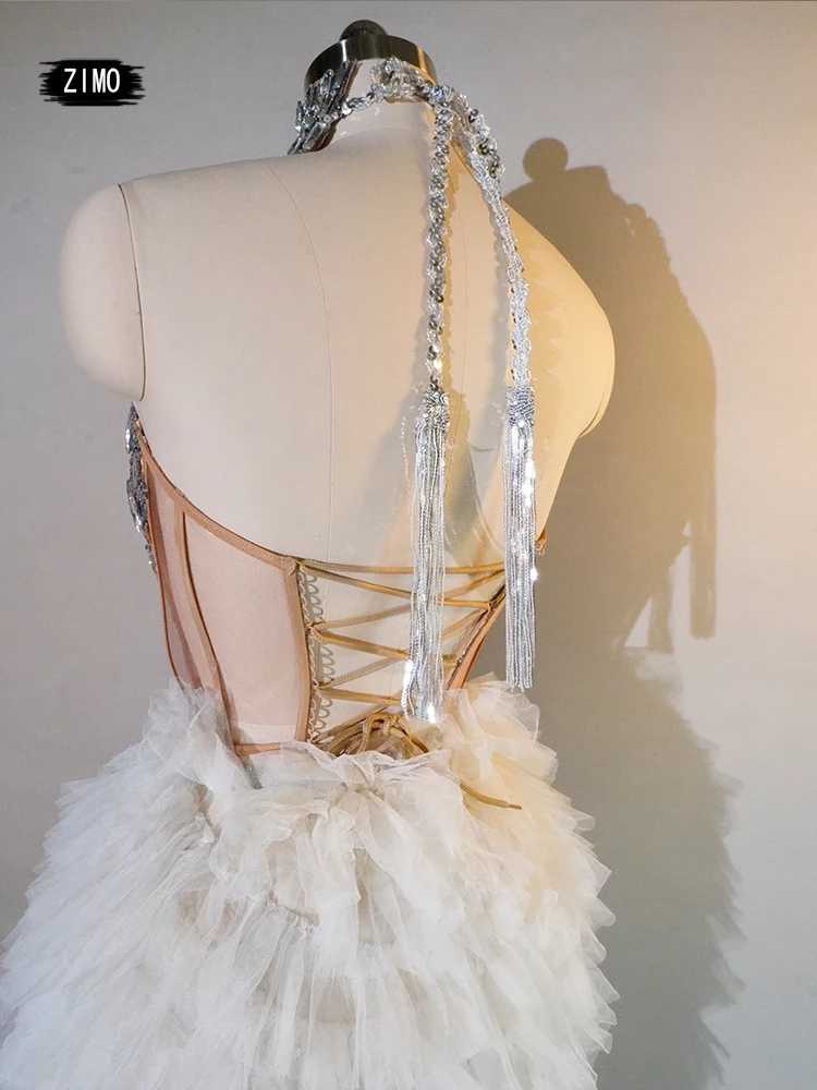 Biała długa sukienka cekinowa kryształowa dwuczęściowa seksowna celebrytka wesele impreza klub urodziny stroje świętowanie drag queen sceniczny