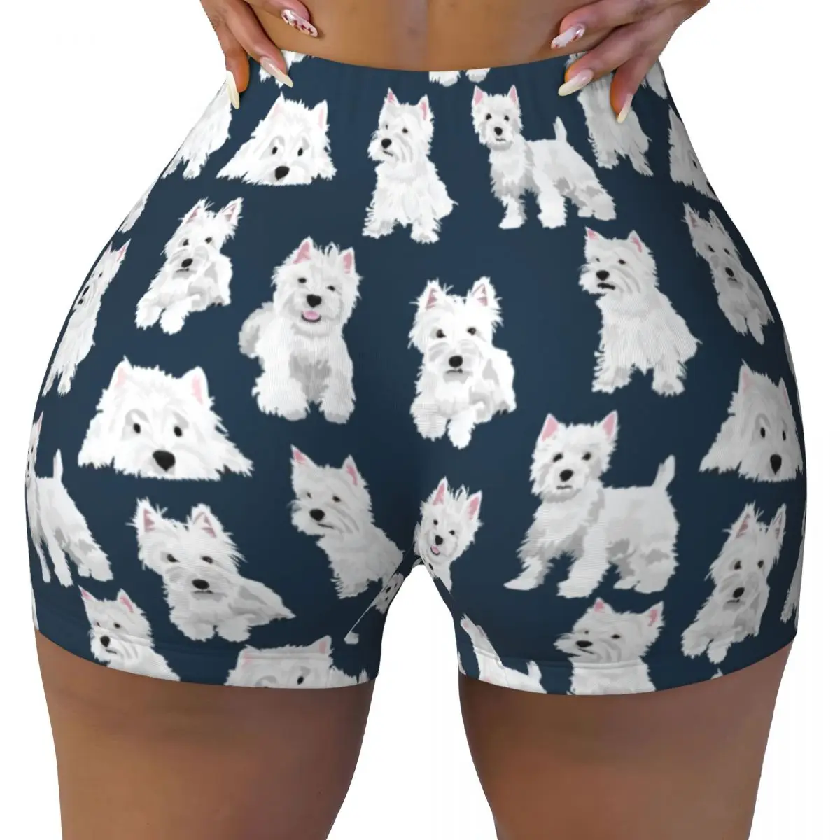 Custom West Highland White Terrier Dog Volleyball Biker Gym Shorts Women Cute Westie Puppy Athletic Workout Yoga Shorts