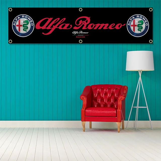 60X240cm Alfa Romeos Racing Flag Polyester Printed Garage or Indoor Outdoor Decoration Banner