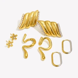 Dual Color Long O-ring Three Layer Angel Wings Mini Zircon Flower Geometry Melting Liquid Irregular Oval Bubble C-shaped Earring