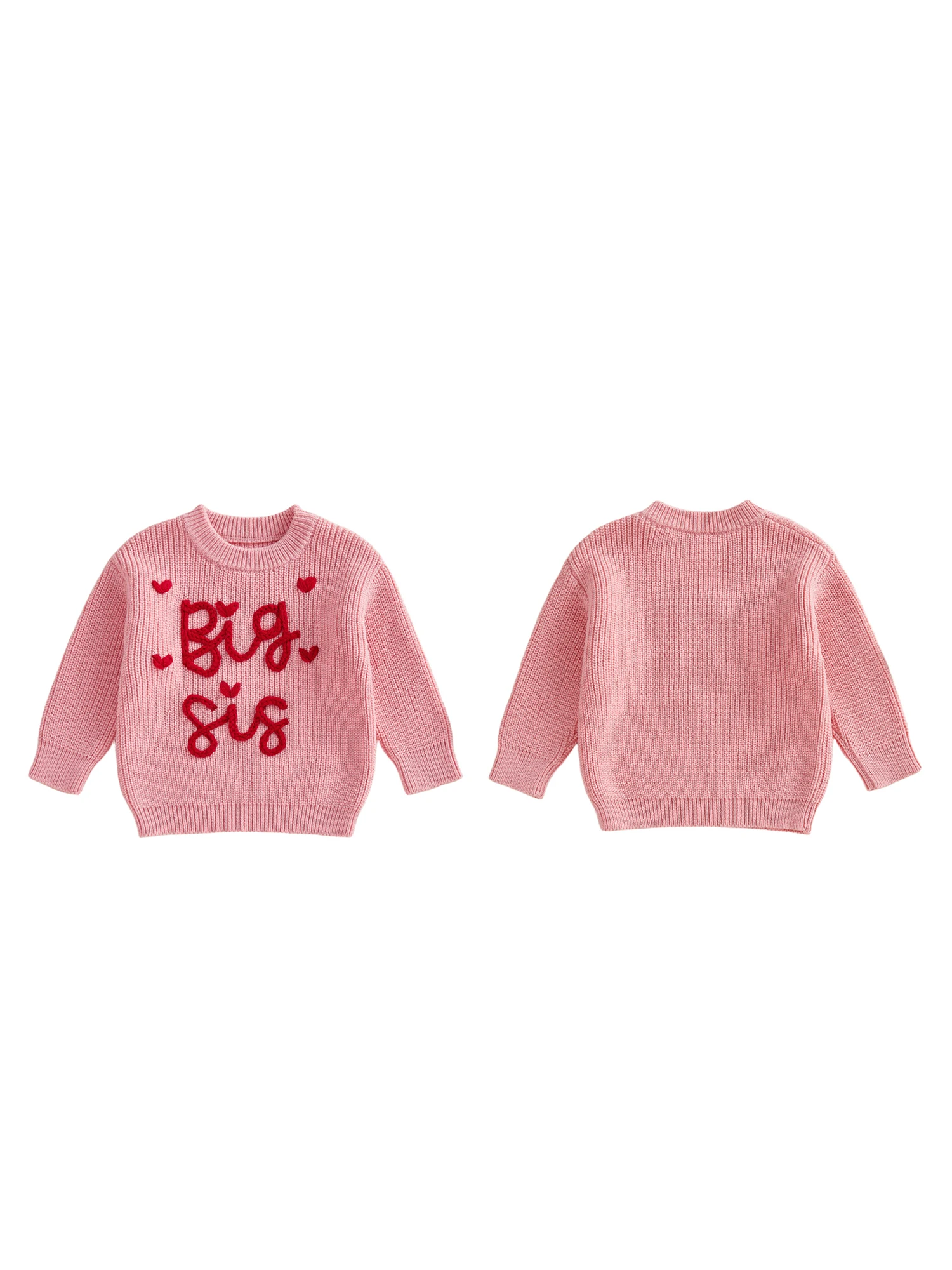 

Infant Girl s Heart Embroidered Crew Neck Sweater with Long Sleeves - Adorable Newborn Knit Pullover for Winter