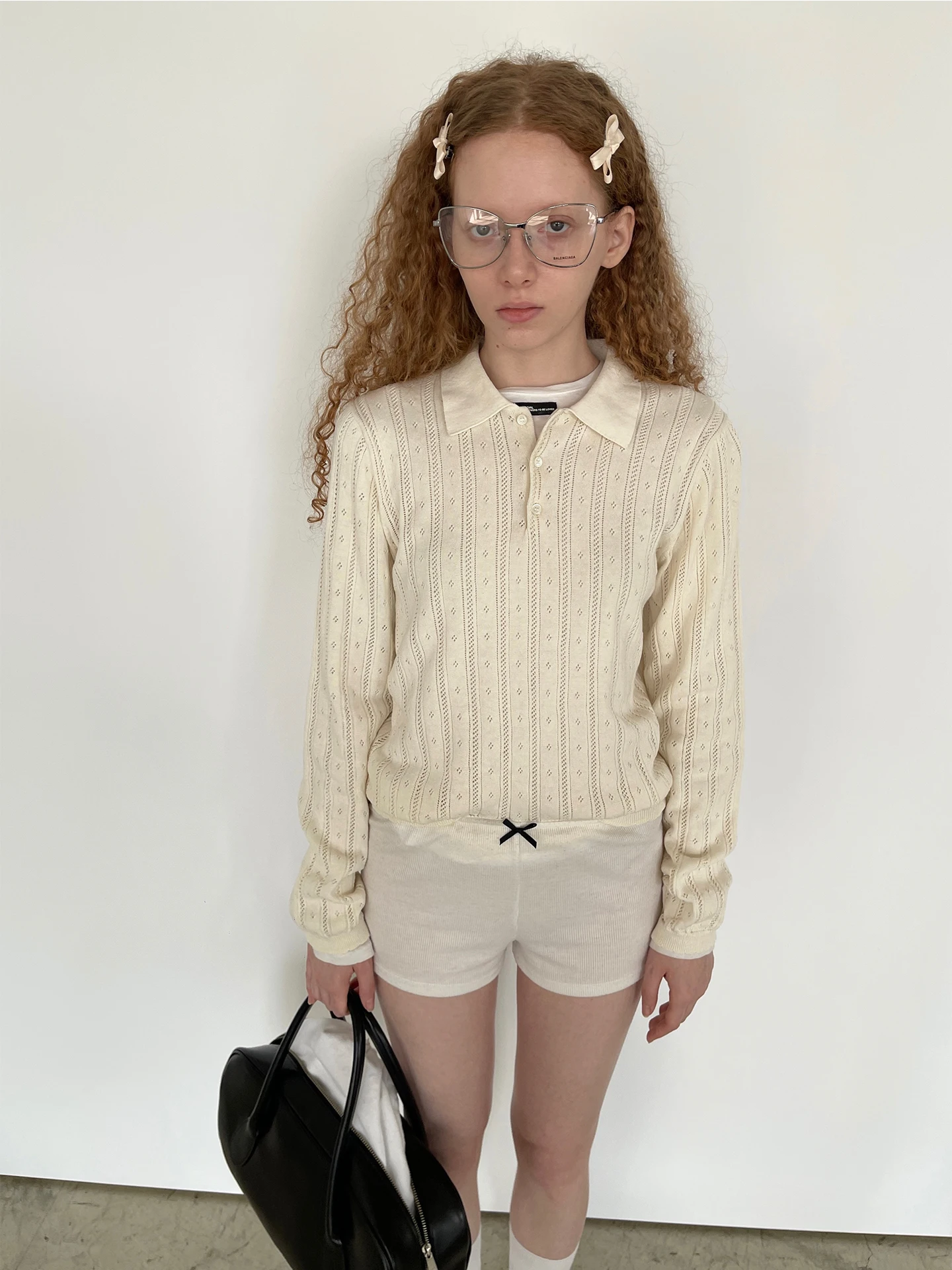 

Белый ажурный вязаный пуловер PFF GIRL из хлопка с длинным рукавом и круглым вырезом, простой стиль, женская мода, весна 2025