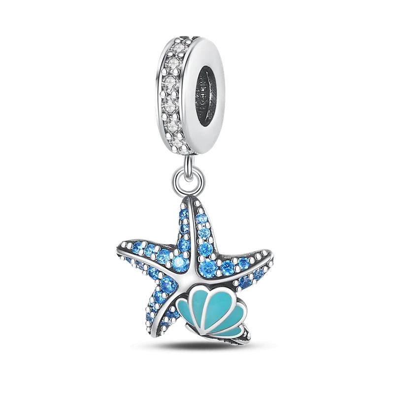 

925 Sterling Silver Charm Ocean Starfish Shell Luminous Pendant Bead Fit Original Pandora Bracelet&Bangle Woman Birthday Jewelry