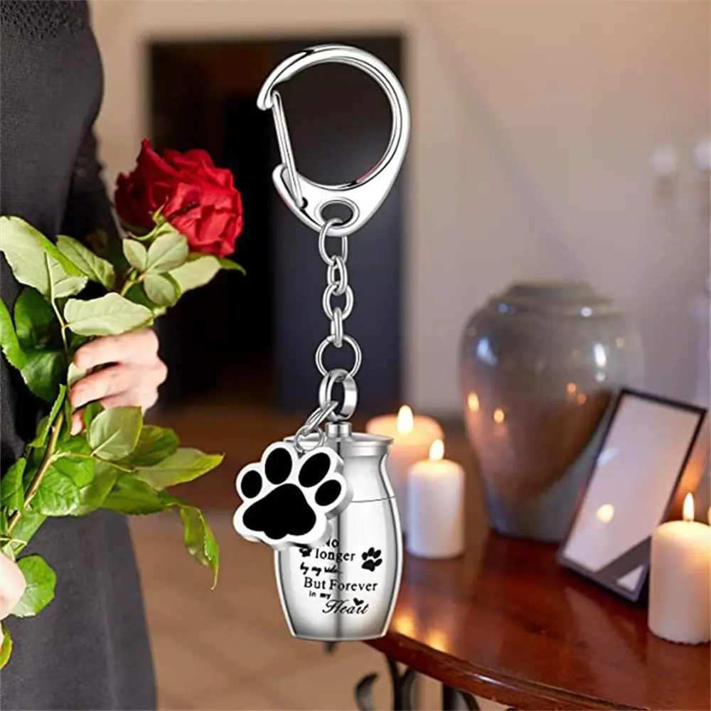 Paw Print Pet Urns Keychain Stainless Steel Dog Cat Ashes Dog Ashes Keepsake Waterproof Pet Puppy Pet Urns Keyring Memorial